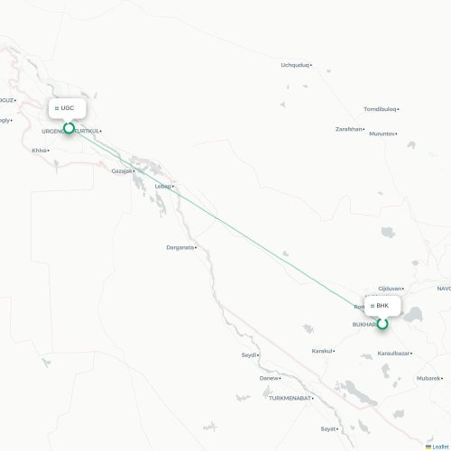 Mapa de vuelo directo Bujará - Urgench