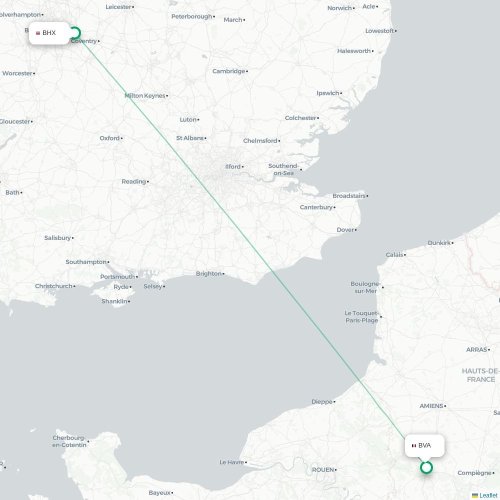 Mapa de vuelo directo Birmingham - París
