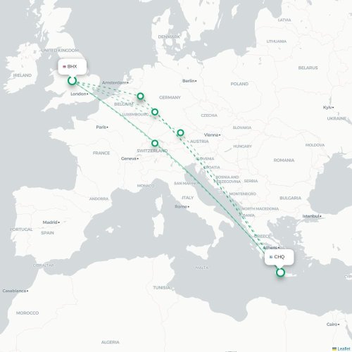 Mapa de vuelo directo Birmingham - La Canea