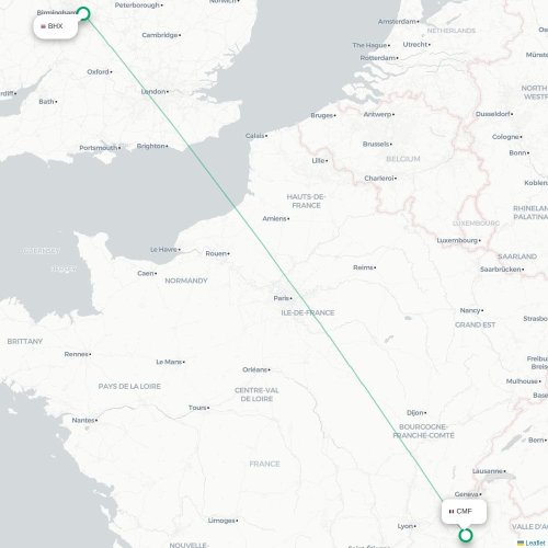Mapa de vuelo directo Birmingham - Chambéry