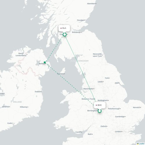 Mapa de vuelo directo Birmingham - Glasgow