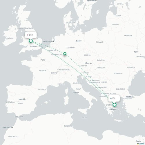 Mapa de vuelo directo Birmingham - Scíathos