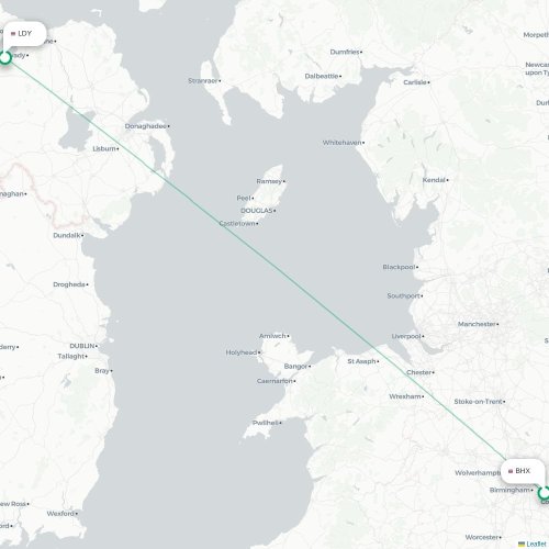 Mapa de vuelo directo Birmingham - Condado de Londonderry