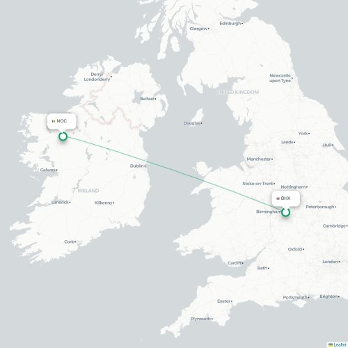Birmingham - Knock karta över direktflyg