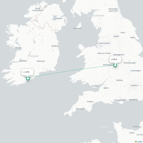 Birmingham - Cork karta över direktflyg