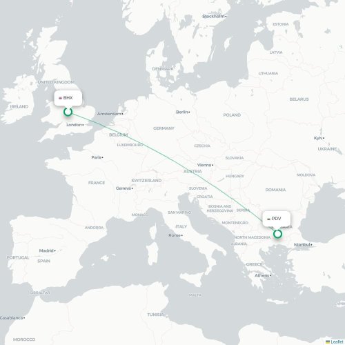 Mapa lotu bezpośredniego Birmingham – Płowdiw