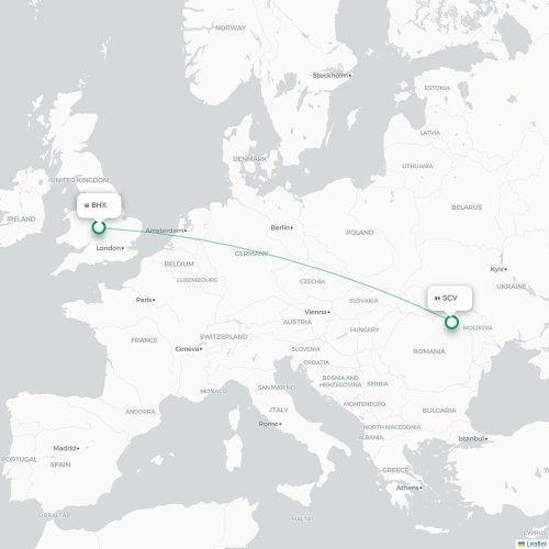 Mapa de vuelo directo Birmingham - Suceava