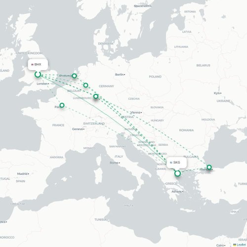 Mapa de vuelo directo Birmingham - Salónica