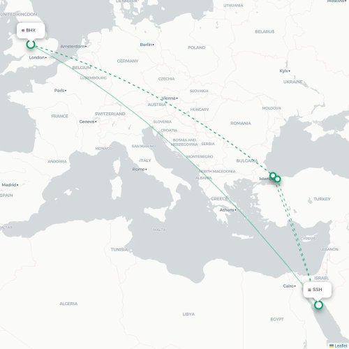 Mapa de vuelo directo Birmingham - Sharm el-Sheij