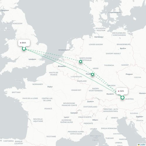 Birmingham - Salzburg karta över direktflyg