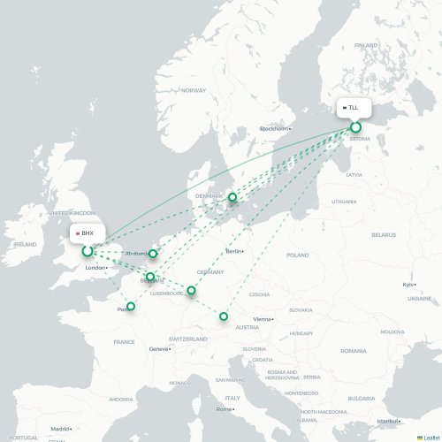 Mapa lotu bezpośredniego Birmingham – Tallin