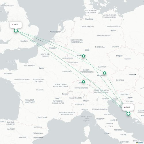 Mapa lotu bezpośredniego Birmingham – Zadar