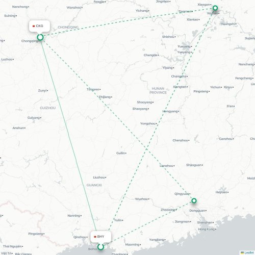 Mapa lotu bezpośredniego Beihai – Chongqing