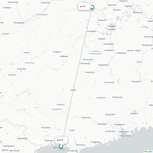 Mapa lotu bezpośredniego Beihai – Yichang