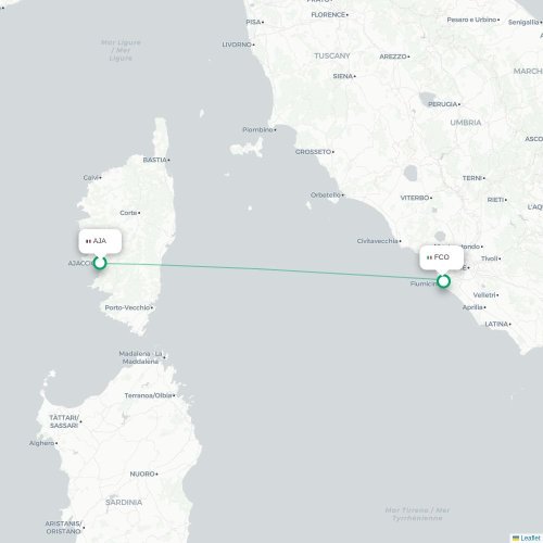 Mapa de vuelo directo Bastia - Roma