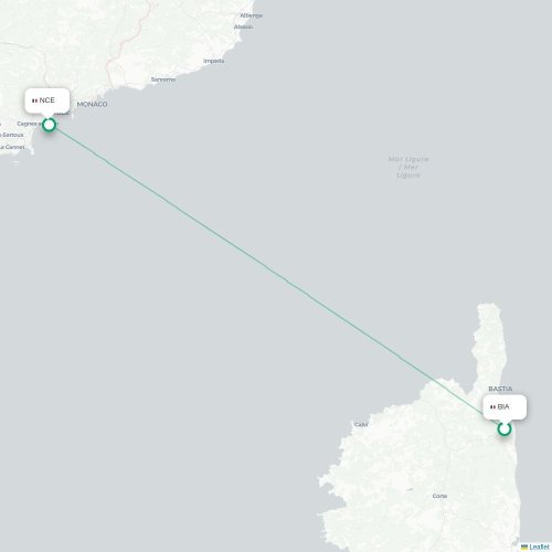 Mapa de vuelo directo Bastia - Niza