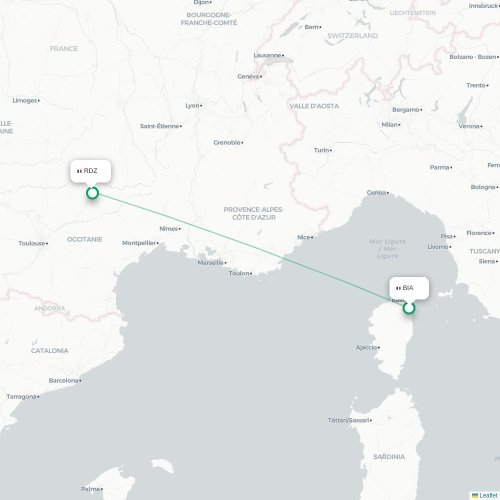 Mapa lotu bezpośredniego Bastia – Rodez