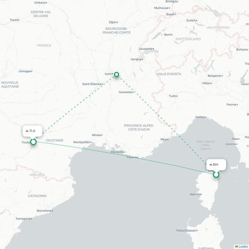 Bastia - Toulouse karta över direktflyg