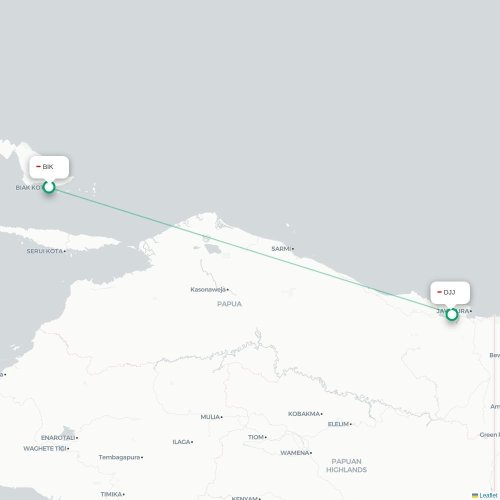 Mapa lotu bezpośredniego Biak – Jayapura