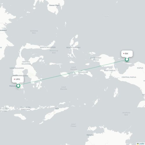 Mapa lotu bezpośredniego Biak – Makasar