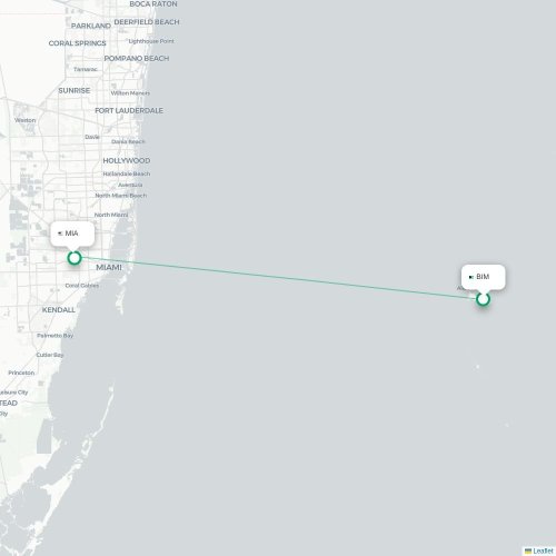 Bimini - Miami kaart van rechtstreekse vlucht