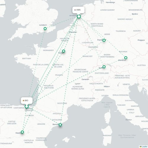 Bilbao - Amsterdam kaart van rechtstreekse vlucht