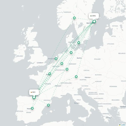 Mapa lotu bezpośredniego Bilbao – Sztokholm