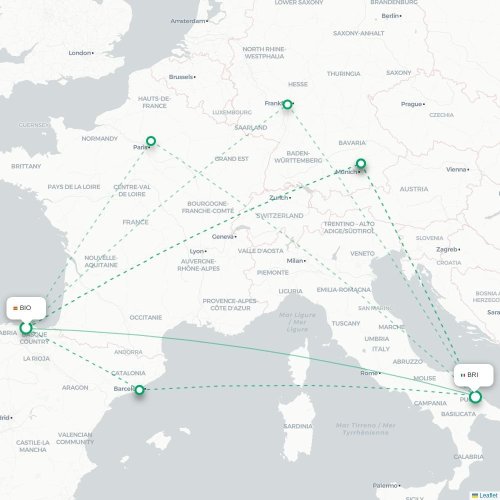 Mapa de vuelo directo Bilbao - Bari
