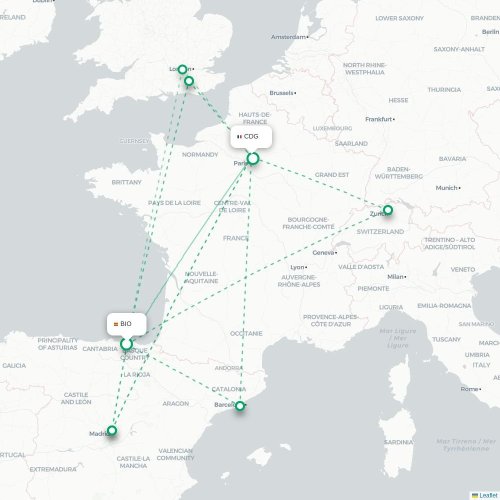 Mapa de vuelo directo Bilbao - París