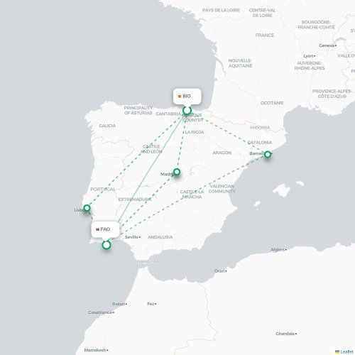 Mapa de vuelo directo Bilbao - Faro