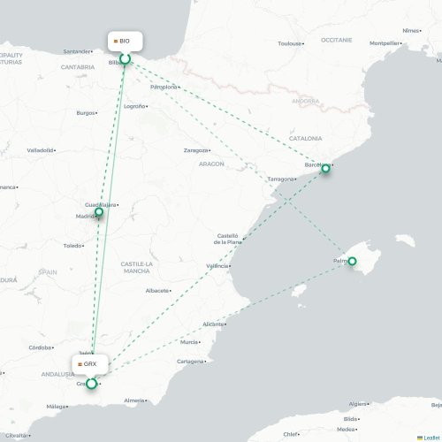 Mapa de vuelo directo Bilbao - Granada