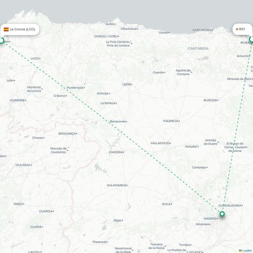 Mapa de vuelo directo Bilbao - La Coruña