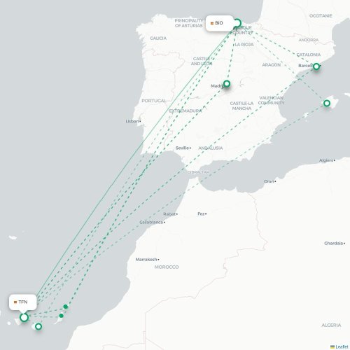 Mapa de vuelo directo Bilbao - Santa Cruz de Tenerife