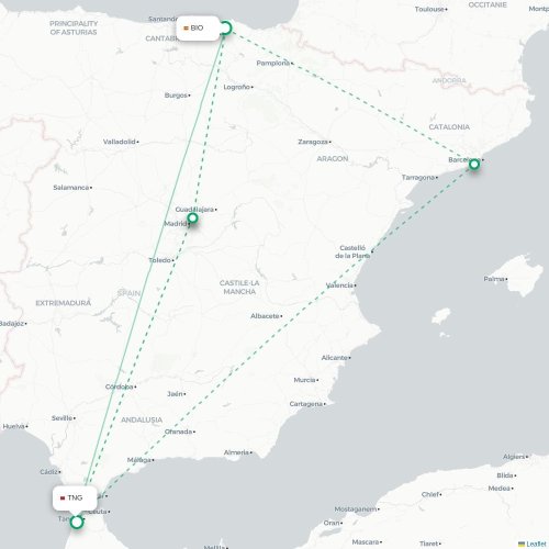 Mapa de vuelo directo Bilbao - Tánger