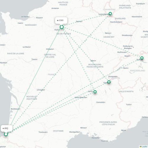Mapa de vuelo directo Biarriz - París