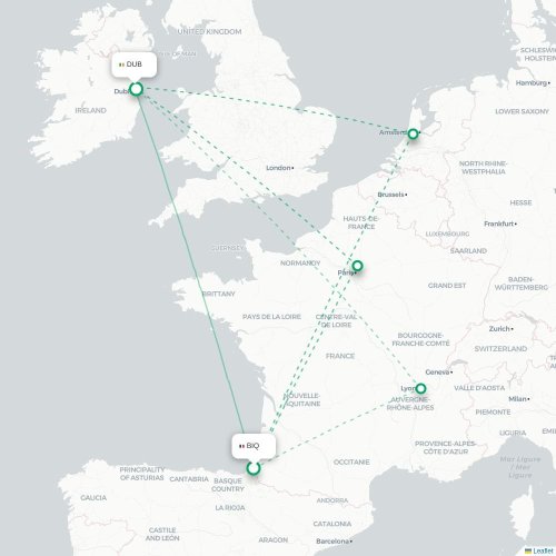 Biarritz - Dublin carte du vol direct
