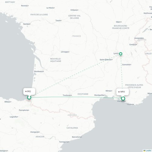 Mapa de vuelo directo Biarriz - Marsella