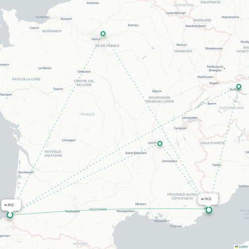 Mapa de vuelo directo Biarriz - Niza