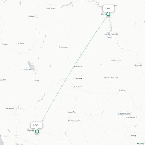 Mapa de vuelo directo Bismarck - Phoenix