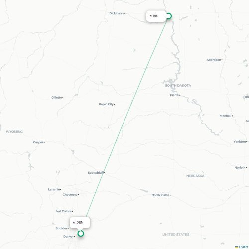 Mapa de vuelo directo Bismarck - Denver