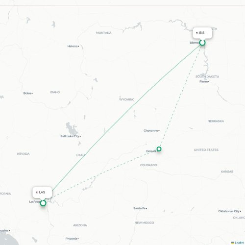 Mapa de vuelo directo Bismarck - Las Vegas
