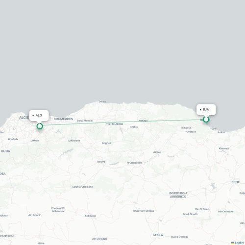 Béjaïa - Algiers kaart van rechtstreekse vlucht