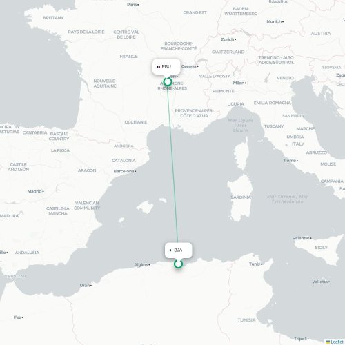 Mapa lotu bezpośredniego Bejaia – Saint-Étienne, Loara