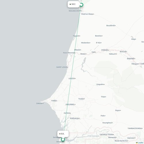 Banjul - Nouakchott karta över direktflyg