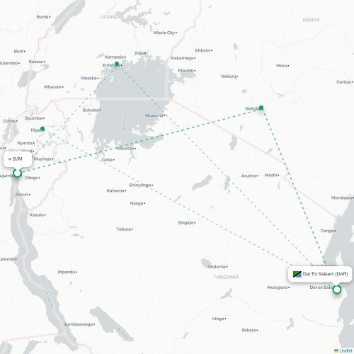 Bujumbura - Dar Es Salaam karta över direktflyg