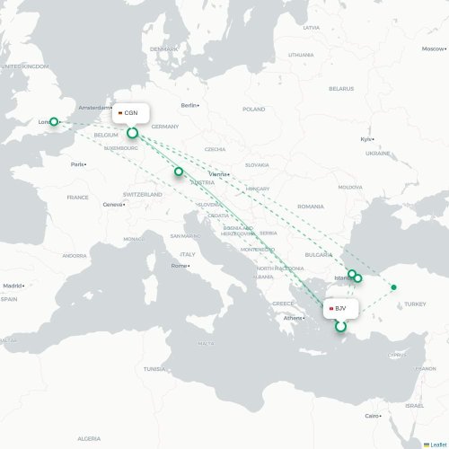 Mapa de vuelo directo Bodrum - Colonia