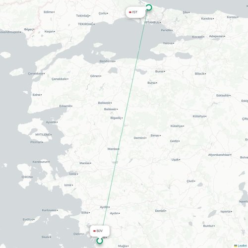 Mapa de vuelo directo Bodrum - Estambul