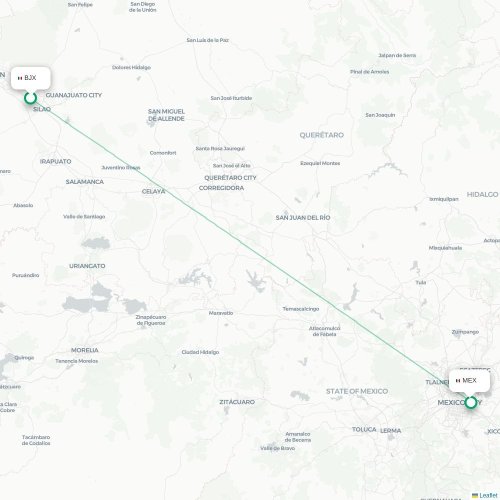 Mapa lotu bezpośredniego León – Meksyk