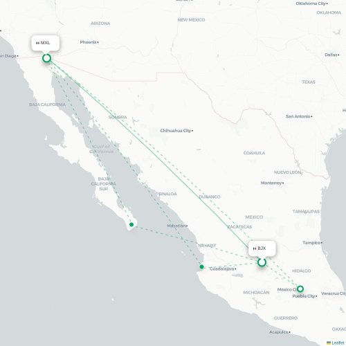 León - Mexicali kaart van rechtstreekse vlucht