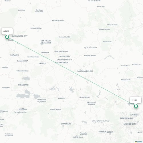 Mapa lotu bezpośredniego León – Meksyk